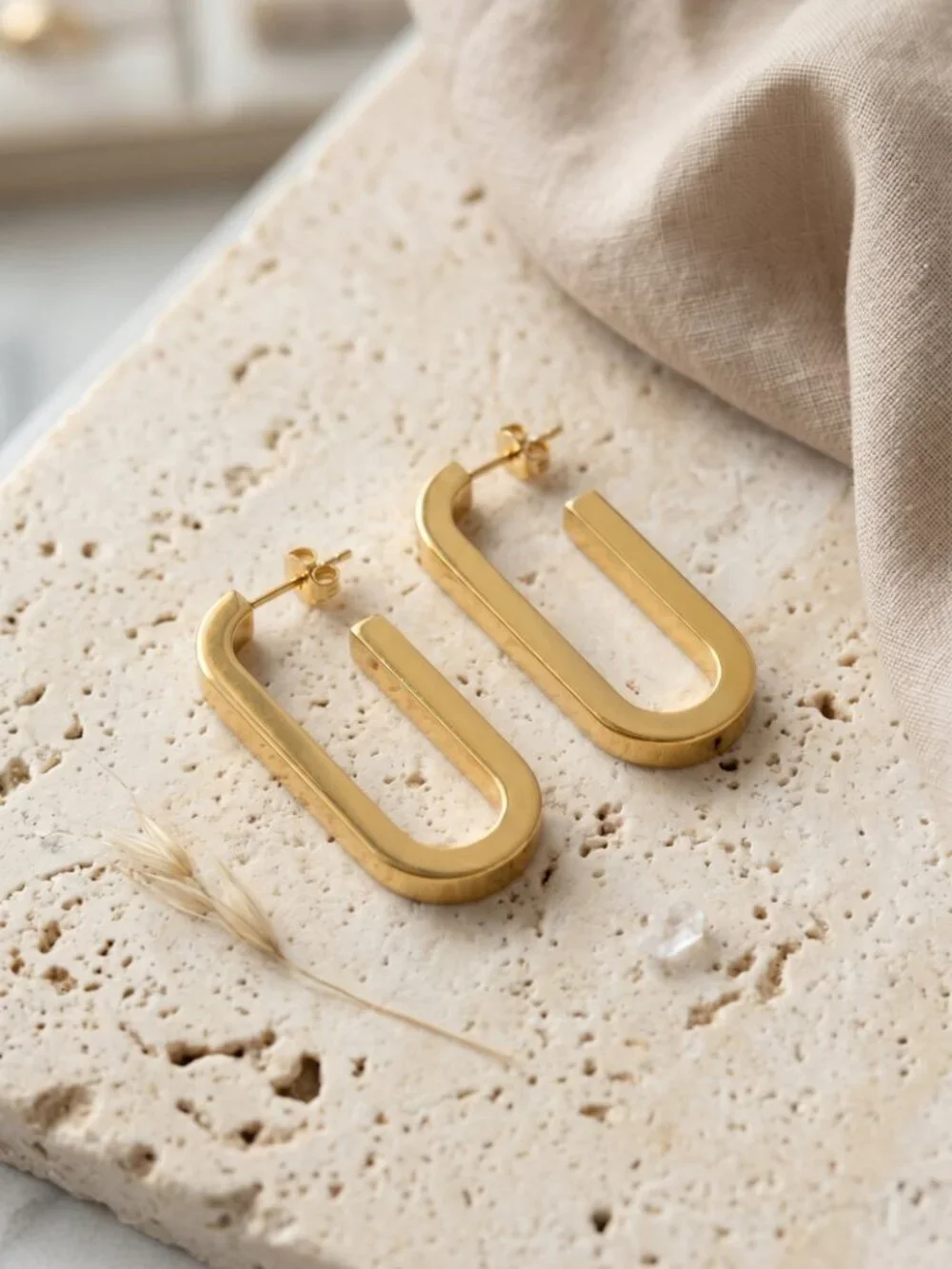 U-Shape Geometric Hoop 18K Gold Plated Stainless Steel Earrings Minimalist